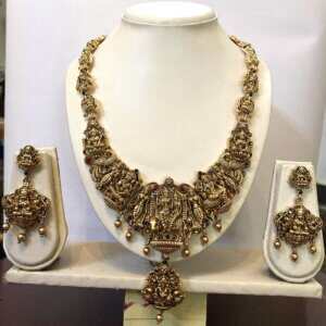 Antique Finish Pradhosham Necklace Set – Traditional South Indian Temple Jewelry