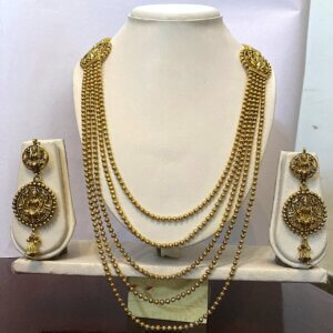 Lakshmi Five-Step Antique Finish Ball Haram Set – Traditional Temple Jewelry Necklace for Brides