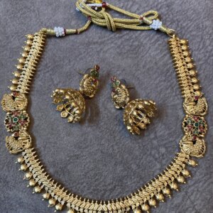 Antique Peacock Necklace with Earrings Set – Elegant Traditional Jewelry for Women